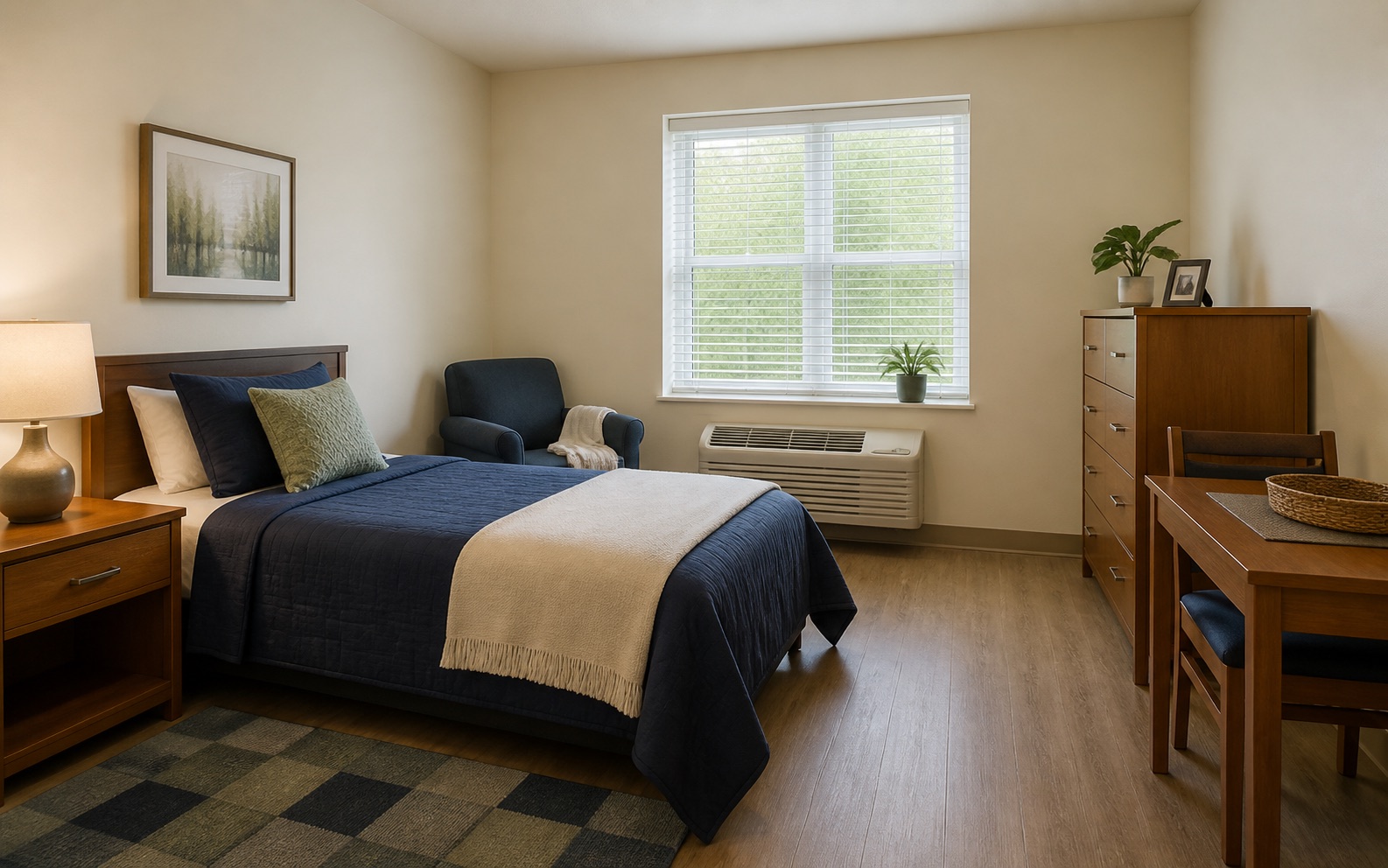 Welcoming furnished bedroom for housing and community programs